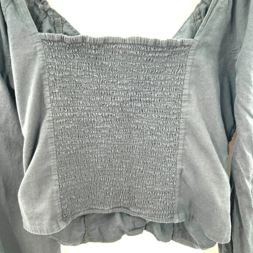 Abercrombie & Fitch‎ cropped puff sleeve poet blouse smocked peasant top black L
